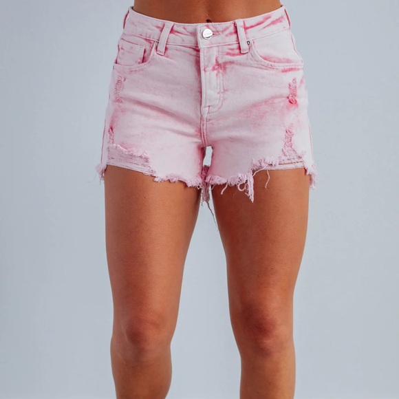 Pink Distressed Risen Shorts - Picture 1 of 3